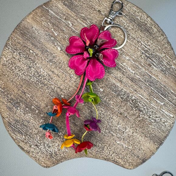 Leather Flower Purse Charm Genuine Leather Bag Charm NEW FAST SHIP - Picture 6 of 7